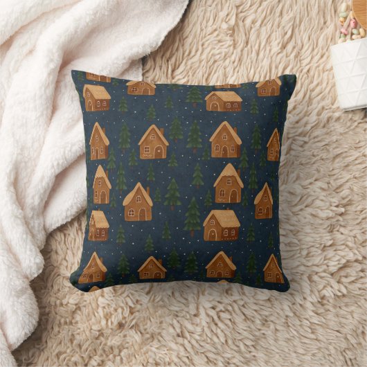 Cozy Winter Village Pattern Throw Pillow Kussen (Deken)