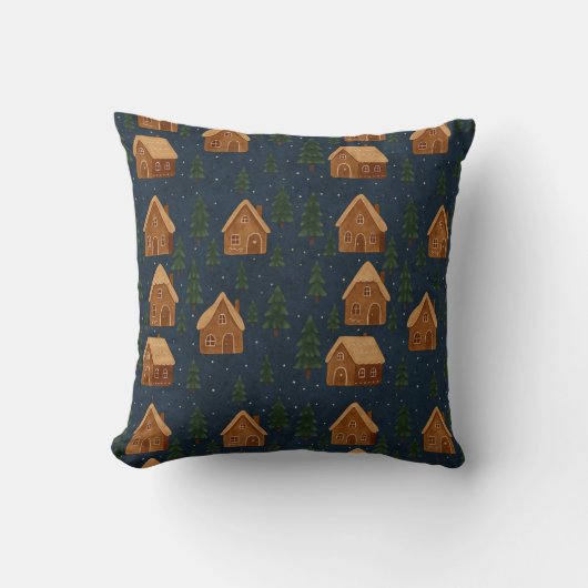Cozy Winter Village Pattern Throw Pillow Kussen (Voorkant)