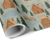 Cozy Winter Village Pattern Wrapping Paper Cadeaupapier (Rol Hoek)