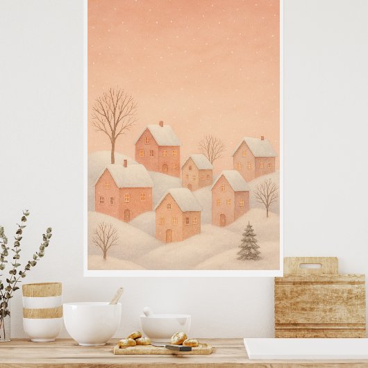 Cozy Winter Village Poster (Keuken)
