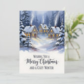 Cozy Winter Village Watercolor Christmas Bedankkaart (Staand voorkant)