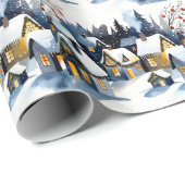 Cozy Winter Village Watercolor Christmas  Cadeaupapier (Rol Hoek)