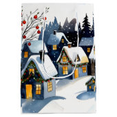Cozy Winter Village Watercolor Christmas Gift Bag Medium Cadeauzakje (Achterkant)