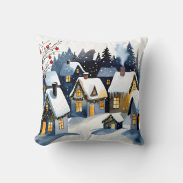 Cozy Winter Village Watercolor Christmas Kussen