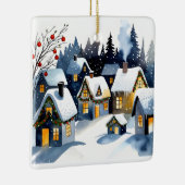 Cozy Winter Village Watercolor Christmas Square Keramisch Ornament (Rechts)