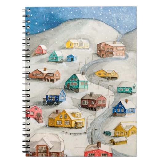 Cozy Winter Village Watercolor Notitieboek (Voorkant)
