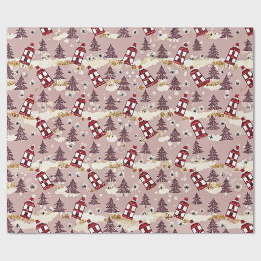 Cozy Winter Village Wrapping Paper Cadeaupapier (Vlak)