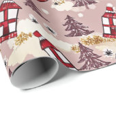 Cozy Winter Village Wrapping Paper Cadeaupapier (Rol Hoek)