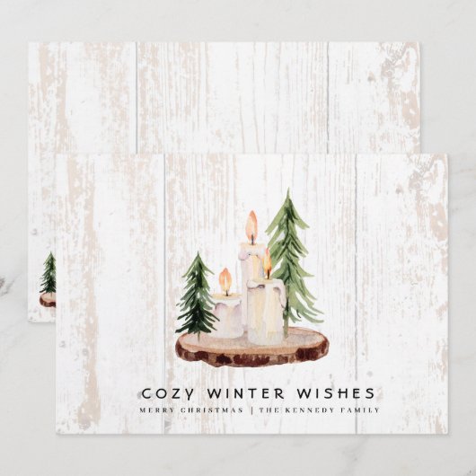 Cozy Winter Wishes | Wederhout Feestdagenkaart (Voorkant / Achterkant)