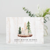 Cozy Winter Wishes | Wederhout Feestdagenkaart (Staand voorkant)
