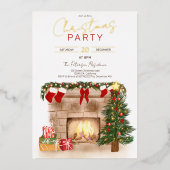 Cozy winterschoorsteenkerstboomillustratie folie uitnodiging (Voorkant)