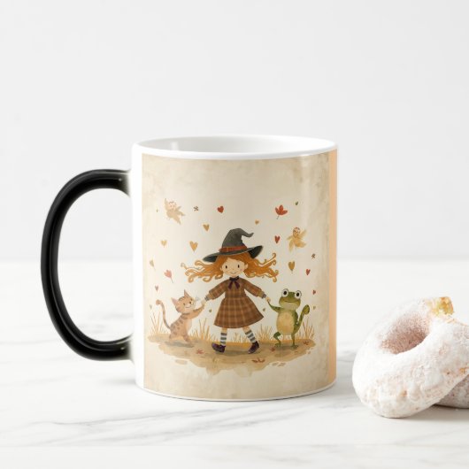 Cozy Witch Coffee Mug Kind_Ones Whimsical Art Magische Mok (Met donut)