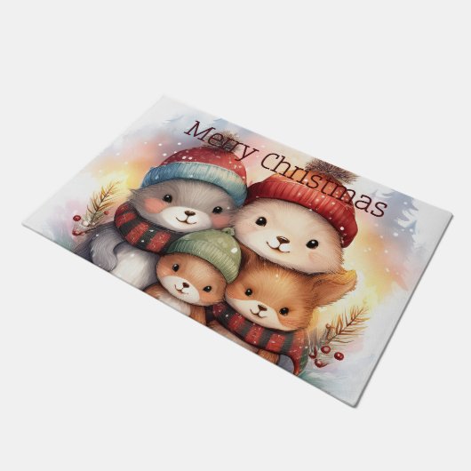 Cozy Woodland Animal Family Merry Christmas Deurmat (Schuin)