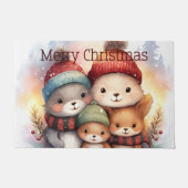 Cozy Woodland Animal Family Merry Christmas Deurmat (Voorkant)