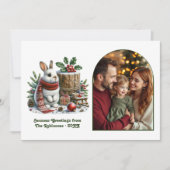 Cozy Woodland Bunny Family Christmas Photo Feestdagenkaart (Voorkant)
