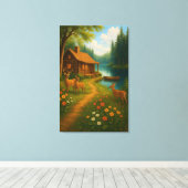 Cozy Woodland Cabin With Deer Stretched Canvas (Insitu (Houten vloer))