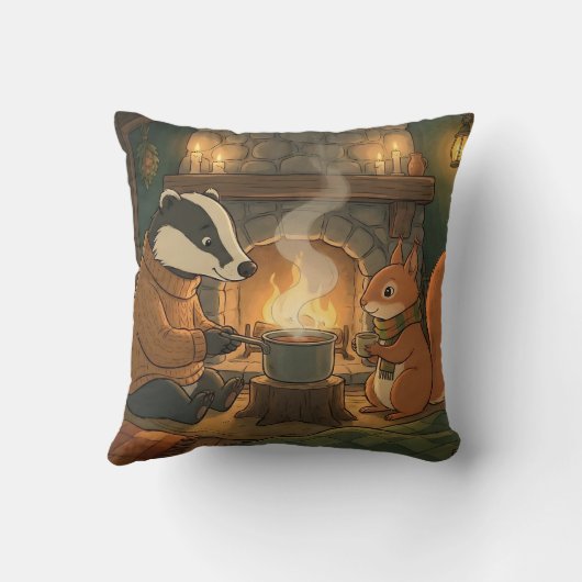 Cozy Woodland Campfire Animals Throw Pillow Kussen (Achterkant)