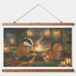 Cozy Woodland Campfire Animals Wall Tapestry Hangend Wandkleed