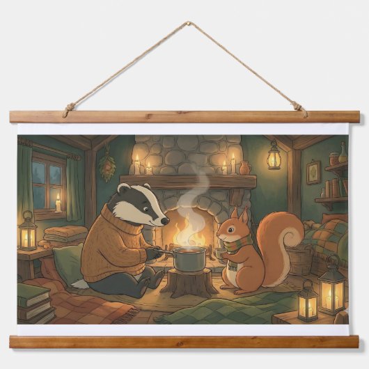 Cozy Woodland Campfire Animals Wall Tapestry Hangend Wandkleed (Voorkant)