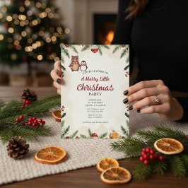 Cozy Woodland Christmas Party Invitation Kaart