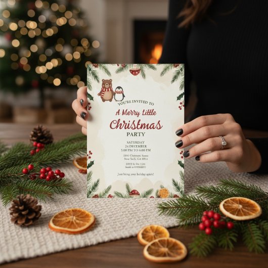Cozy Woodland Christmas Party Invitation Kaart