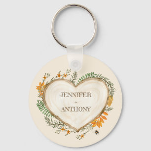Cozy Woodland Cottcore Wood Heart, gepersonaliseer Sleutelhanger