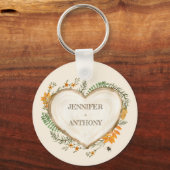 Cozy Woodland Cottcore Wood Heart, gepersonaliseer Sleutelhanger (Voorkant)