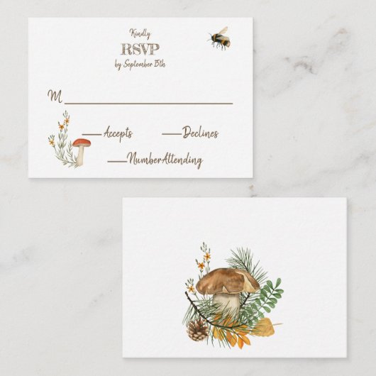Cozy Woodland Cotvoordcore Wooden Heart RSVP Informatiekaartje (Voorkant / Achterkant)