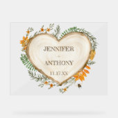 Cozy Woodland Cotvoordcore Wooden Heart Wedding Acryl Bord (Voorkant)