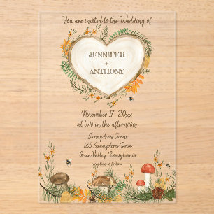 Cozy Woodland Cotvoordcore Wooden Heart Wedding Acryl Uitnodigingen