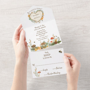 Cozy Woodland Cotvoordcore Wooden Heart Wedding All In One Uitnodiging