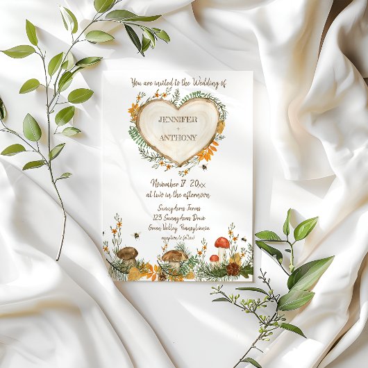 Cozy Woodland Cotvoordcore Wooden Heart Wedding Kaart