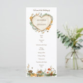 Cozy Woodland Cotvoordcore Wooden Heart Wedding Programmakaart (Staand voorkant)
