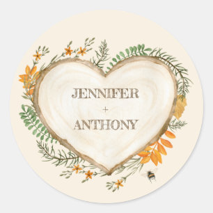 Cozy Woodland Cotvoordcore Wooden Heart Wedding Ronde Sticker