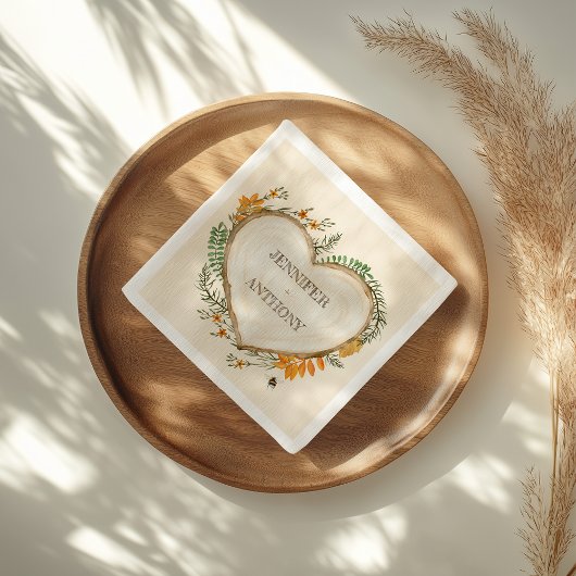Cozy Woodland Cotvoordcore Wooden Heart Wedding Servet