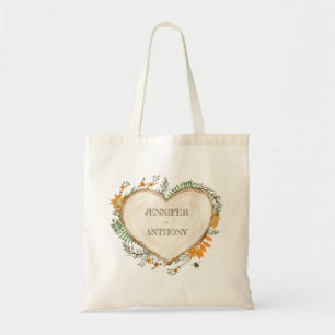 Cozy Woodland Cotvoordcore Wooden Heart Wedding Tote Bag