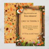 Cozy Woodland Critters Forest Verjaardag Uitnodigi Kaart (Voorkant / Achterkant)
