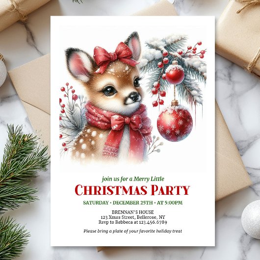 Cozy woodland deer Christmas kids invite digital  Kaart