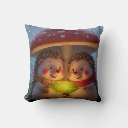 Cozy Woodland Hedgehog Fantasy Throw Pillow Kussen (Voorkant)