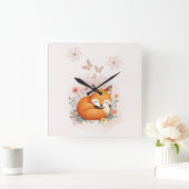 Cozy Woodland Nursery Vierkante Klok (Huis)