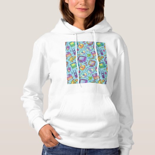 Cozy Y2K Retro Tech Doodle Aesthetic Hoodie (Voorkant)
