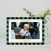CozyTeal Black Plaid Border 3 Foto's Kerst Folie Feestdagenkaart (Staand Voorkant)