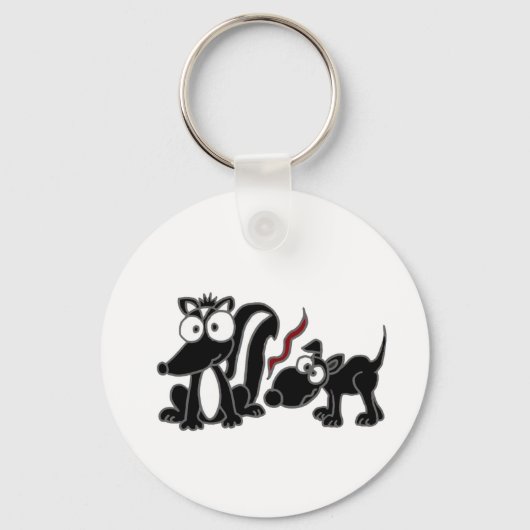 CP- Dog Sniffing Skunk Butt Cartoon Sleutelhanger (Voorkant)