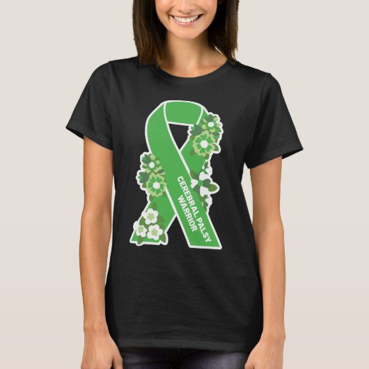 CP Groene Lint en Bloemen Vrouwen Cerebrale Verlam T-shirt (Voorkant)