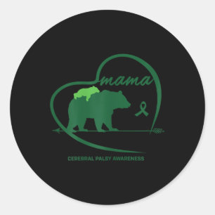 CP Moeder Mama Beer Groen Lint Cerebrale Palsy Awa Ronde Sticker