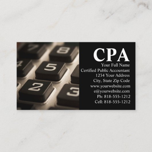 CPA Accountant Certified Public Accountants Visitekaartje (Voorkant)