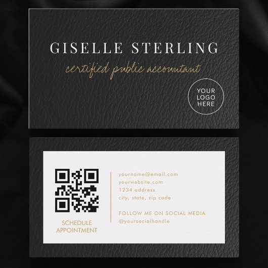CPA Accountant Tax Faux Leather Logo QR Code Visitekaartje
