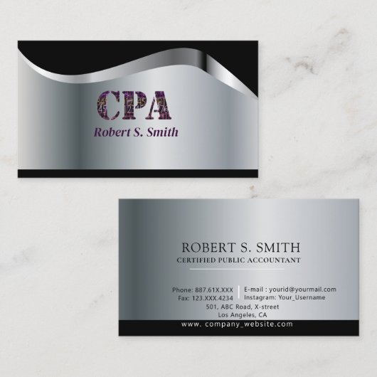 CPA Certified Public Account Black & Silver Visitekaartje (Voorkant / Achterkant)