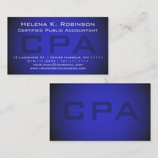 CPA Certified Public Accountant Striking Blue Visitekaartje (Voorkant / Achterkant)
