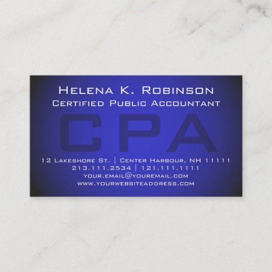 CPA Certified Public Accountant Striking Blue Visitekaartje (Voorkant)